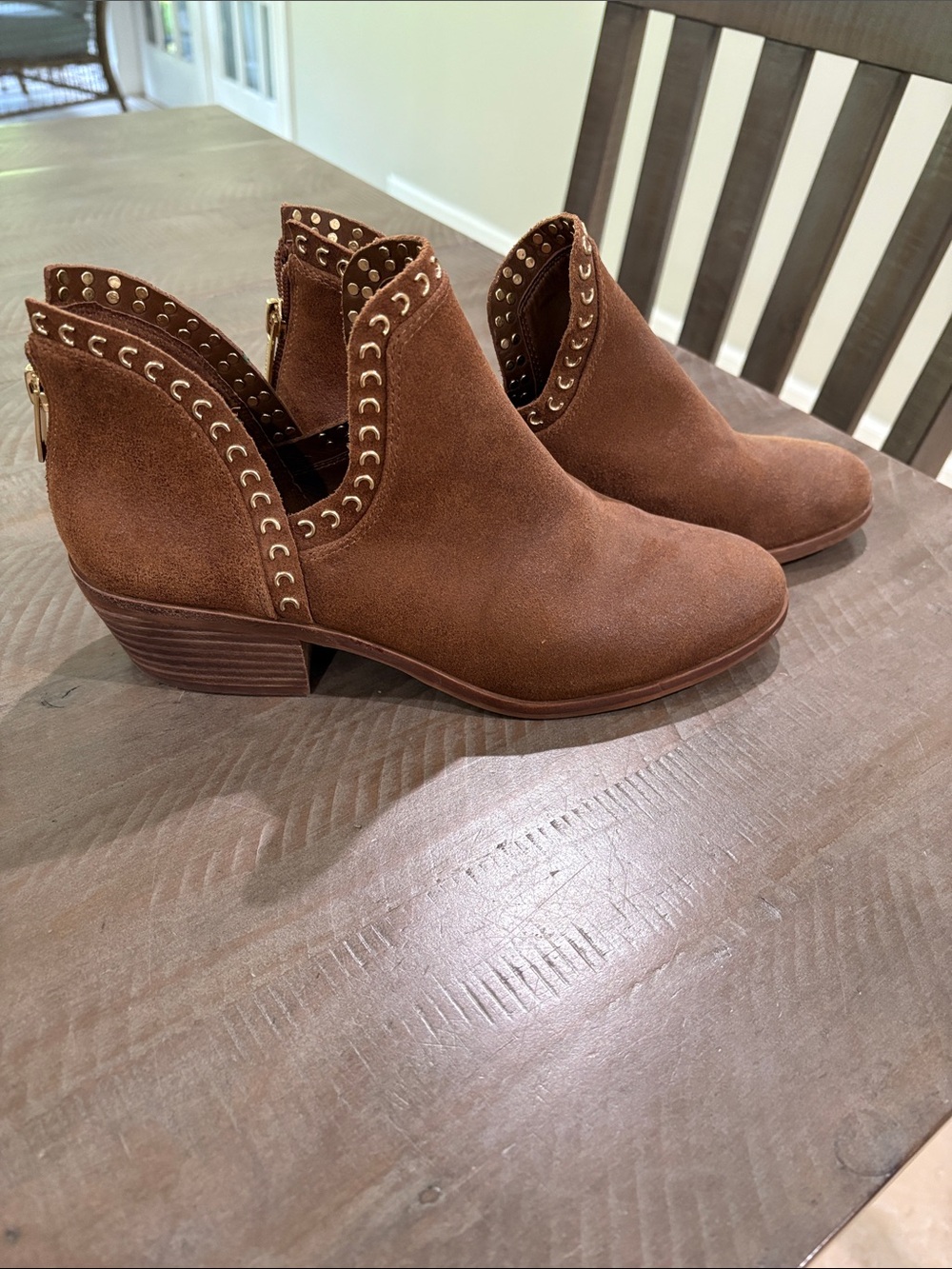 Vince Camuto Cognac Suede Studded Ankle Booties